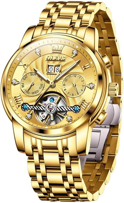 OLEVS Mens Watches Vintage Leather Band Dress Classic Easy Reader Arabic Numerals Analog Quartz Waterproof Date and Day Blue/Black/White Large Face Men's Wrist Watches