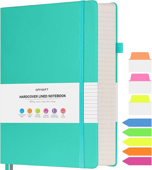 Lined Notebook Journal for Women Men, A5 College Ruled Notebook, 312 Numbered Pages Notebooks for Work, 100gsm Paper Daily Journal, Hardcover Vegan Leather Journals for Writing Office, Peacock Blue