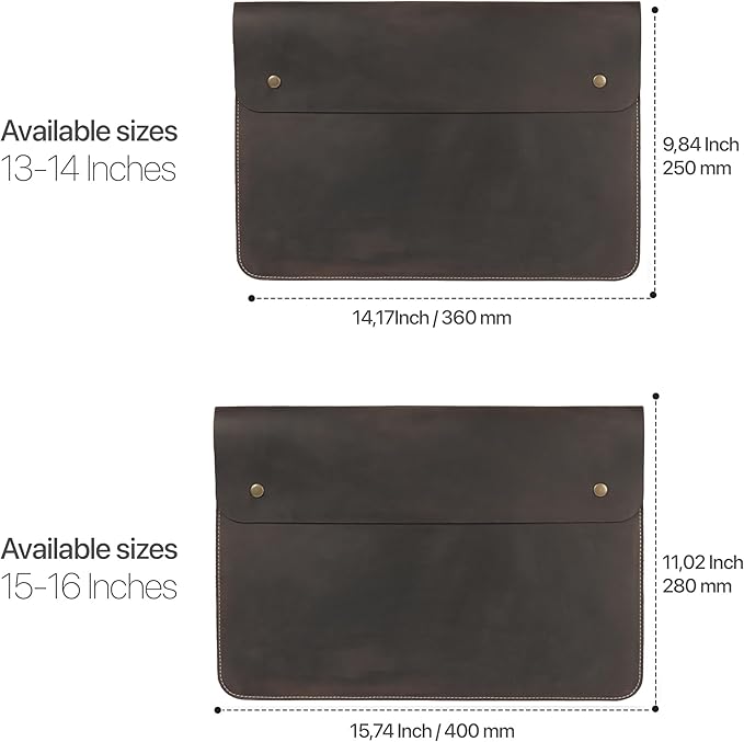 MegaGear Top Grain Leather Macbook Bag Laptop Sleeve for MacBook Pro and MacBook Air Case - 14 Inch - 13 Inch (M4, M3, M2, M2, M1, Pro & Max) - 13.3 Inch - iPad Pro 12.9 Inch - 2020 to 2024 Models