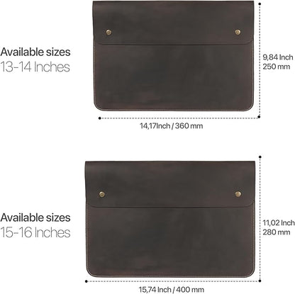 MegaGear Top Grain Leather Macbook Bag Laptop Sleeve for MacBook Pro and MacBook Air Case - 14 Inch - 13 Inch (M4, M3, M2, M2, M1, Pro & Max) - 13.3 Inch - iPad Pro 12.9 Inch - 2020 to 2024 Models