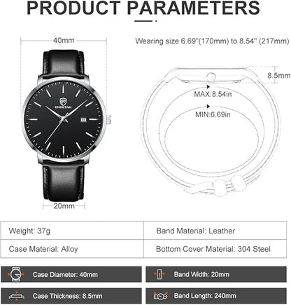 CHEETAH Minimalist Waterproof Quartz Watches for Men with Leather Strap, Auto Date