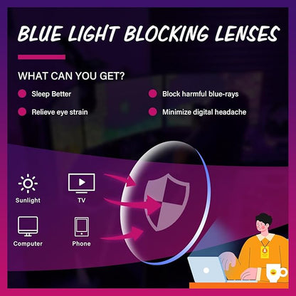 OPTOFENDY Blue Light Glasses for Men Women, Gaming Glasses for Computer, TV, Phone with Anti Fatigue, Eyestrain & UV Glare