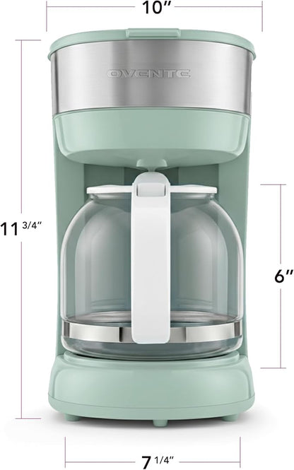 OVENTE 12-Cup Drip Coffee Maker with Borosilicate Glass Carafe, One-Touch Operation Machine, Anti-Drip System, Reusable Filter and Clear View Water Gauge, Ideal for Home or Office, Light Teal CM412LBL