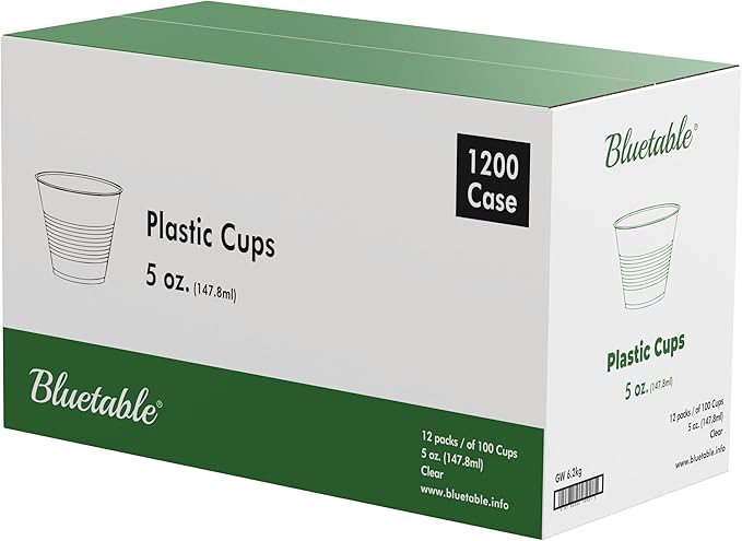 Bluetable 5 oz Cups Disposable Plastic Bulk 1200 Case – Small Medicine Cups 5 Ounce Bathroom Cups Translucent cup 5 oz. Water Dispenser Clear Drinking Cup [1200 Pack/Case]