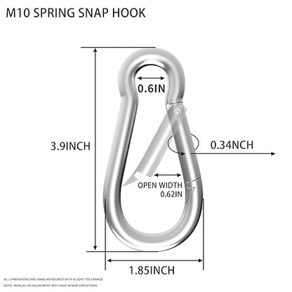 4IN Spring Snap Hook Carabiner, 12PCS M10 Heavy Duty Galvanized Steel Carabiner Clip, 770LBS Holding Capacity Spring Clips for Hammock Swing Outdoor Travel