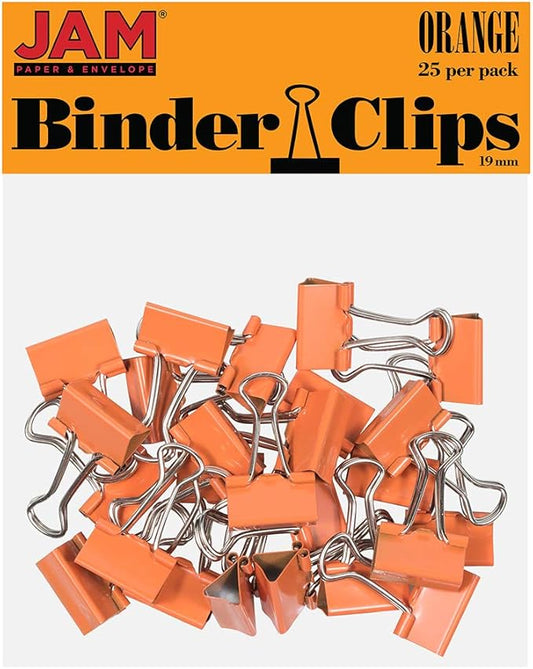 JAM PAPER Colorful Binder Clips - Small - 3/4 Inch (19 mm) - Orange Binderclips - 25/Pack