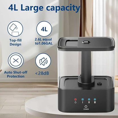 KZF 4L Top-Fill Cool Mist Humidifier – Whisper-Quiet, Up to 30 Hrs Runtime, Auto Shut-Off, Ideal for Bedroom, Baby Nursery & Plants