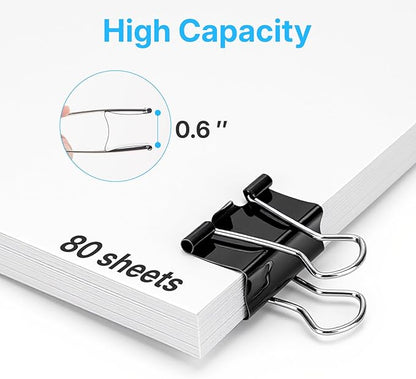 OWLKELA 120 PCS Medium Binder Clips 1.25 Inch, Metal Paper Clamps Bulk, Black Clips for Home, School and Office Supplies
