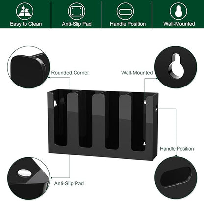 Disposable Coffee Cup Dispenser with Handles, Countertop or Wall Mount Hot/Cold Drink Cup and Lid Holder - Bathroom/Kitchen/Office Acrylic Cup Lid Storage Organizer (4 Compartments, Black)