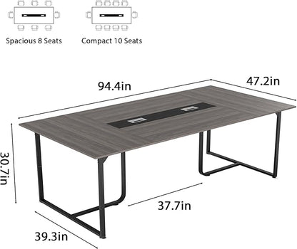 8FT Conference Table,Conference Room Table with Grommet,Stable Structure,Adjustable Foot Pads,Large Seminar Table for Office Meeting 94.4 L x 47.2 W x30.7 H (Gray)