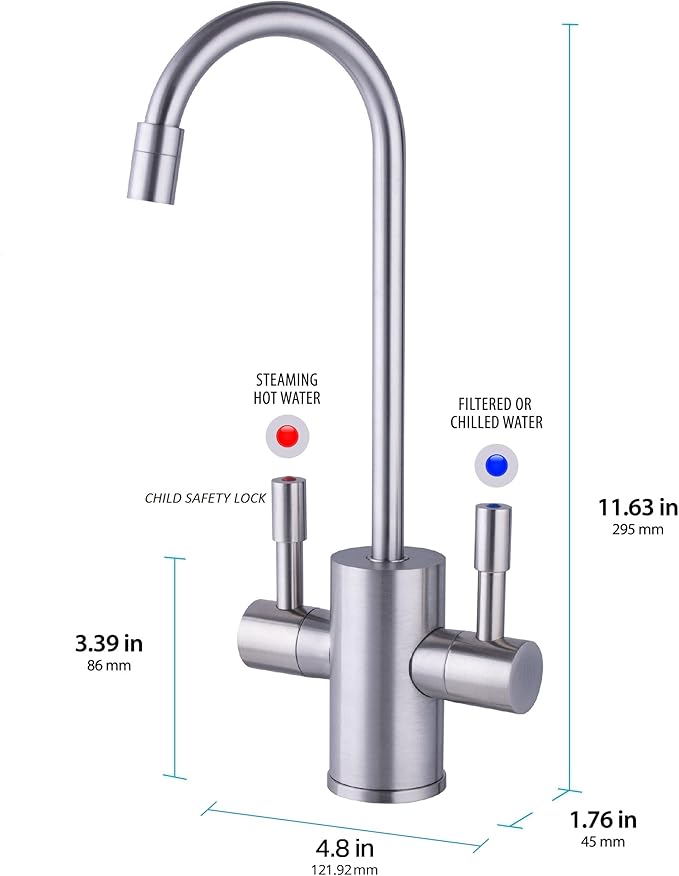 Ready Hot 41-RH-300-F560-BN Instant Hot Water Dispenser System, 2.5 Quarts, Digital Display Dual Lever Hot and Cold Water Faucet Brushed Nickel