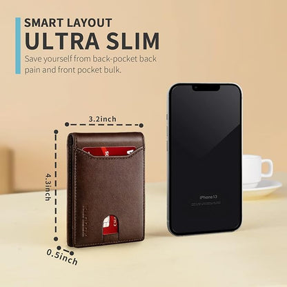 RUNBOX Wallet for Men Slim 11 Credit Card Holder Slots Leather RFID Blocking Small Thin Men's Wallet Bifold Minimalist Front Pocket Large Capacity Gift Box