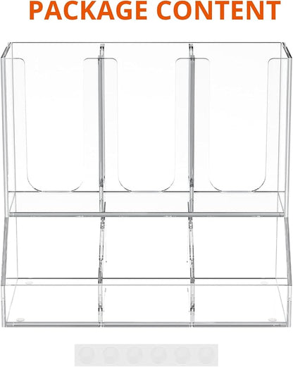 Richboom Cup and Lid Organizer, 6 Compartments with 2 Removable Dividers Coffee Station Countertop Cup Dispenser Condiment Organizer Accessories Caddy for Breakroom, Office, Home - Clear