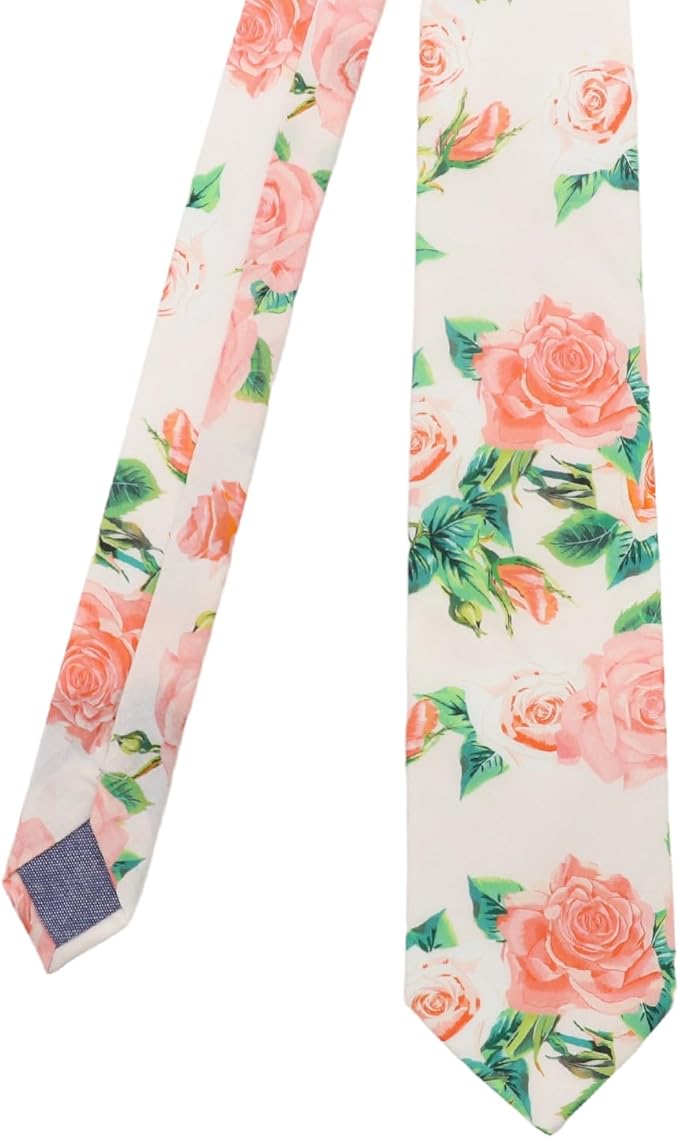 Cotton Floral Ties for Men 2.76" Men's Skinny Tie Linen Flower Printed Neck Tie for Wedding Dating Party
