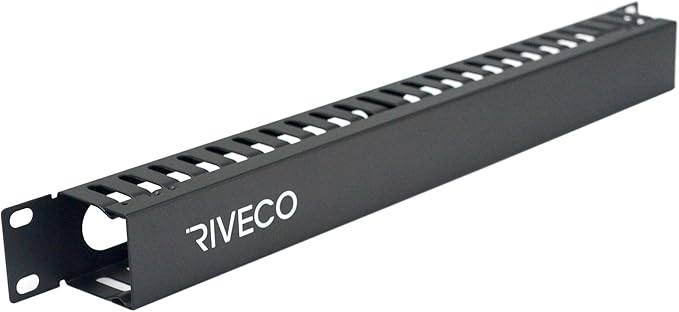 RIVECO 1U Cable Management for Racks & Server Cabinets Managing Cord & Wire, Cable Raceway for 19” Rack Mount 24 Slots Standard Capacity Black, 1 Piece