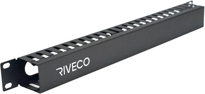 RIVECO 1U Cable Management for Racks & Server Cabinets Managing Cord & Wire, Cable Raceway for 19” Rack Mount 24 Slots Standard Capacity Black, 1 Piece