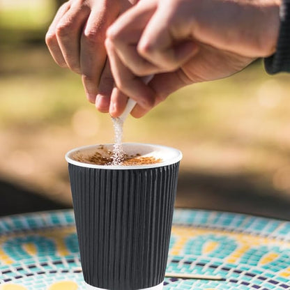three leaf 9 Oz. Ripple Wall Cups, (Black) 900 Ct. Hot/Cold Cup For Coffee, Water, Tea, Juice, Picnic, Party, Travel And Events For Hotel and Motels (20 Packs Of 45)