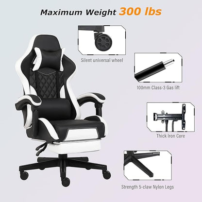 Gaming Chair, Computer Gaming Chairs with Footrest, Linkage Armrests and Lumbar Support, High Back Ergonomic Office Chair for Adults, Big and Tall Desk Chair(Blackwhite)