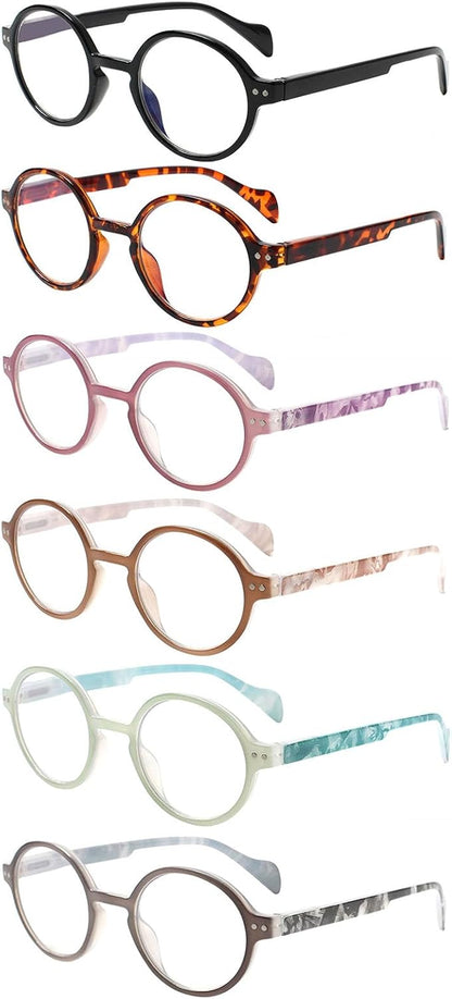Kerecsen 6 Pack Vintage Round Reading Glasses for Women & Men Blue Light Blocking, Spring Hinge Design, Reading & Office Use