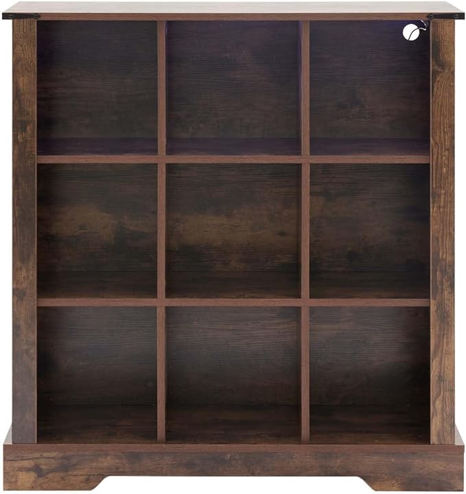 9 Cube Storage Organizer with LED Lights, Wooden Bookcase with Storage, Modern Cube Shelf for Living Room, Bedroom, Home Office - Brown