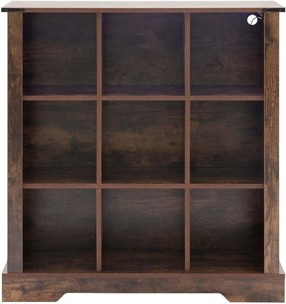 9 Cube Storage Organizer with LED Lights, Wooden Bookcase with Storage, Modern Cube Shelf for Living Room, Bedroom, Home Office - Brown