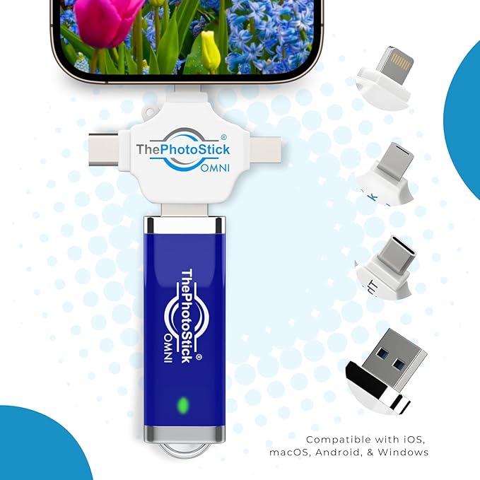 ThePhotoStick® Omni 256GB USB Flash Drive & Memory Stick – Photo & Video Backup for iPhone, Android, Mac & PC – Multiport Connection to Easily Store & Transfer Files