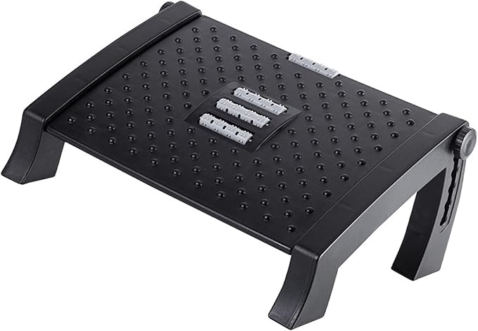 Under Desk Foot Stool Roller Massager Height Adjustable Ergonomic Footrest with Anti Slip Design for Home Office Dorm Plastic 42x31x19.5cm