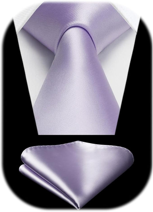 HISDERN Mens Solid Color Ties Formal Satin Necktie and Pocket Square Set Classic Wedding Business Tie & Handkerchief