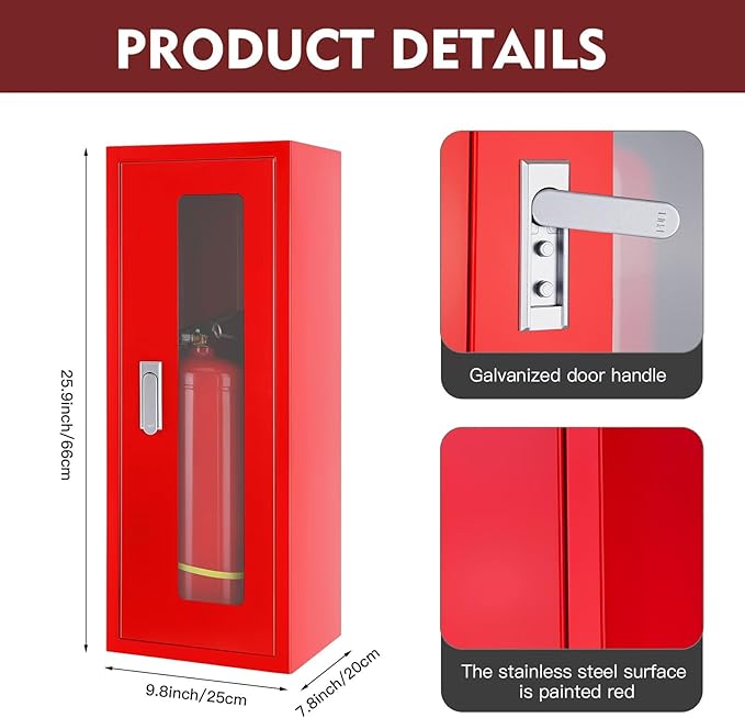 Fire Extinguisher Cabinet ,Wall Mount Fire Extinguisher Box ,Surface Mounted,25-9/16" H x 9-13/16" W x 6-7/8" D Heavy Duty Fire Extinguisher Mount Stainless Steel (red)