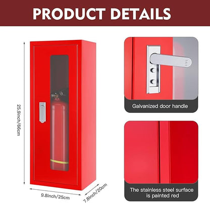 Fire Extinguisher Cabinet ,Wall Mount Fire Extinguisher Box ,Surface Mounted,25-9/16" H x 9-13/16" W x 6-7/8" D Heavy Duty Fire Extinguisher Mount Stainless Steel (red)