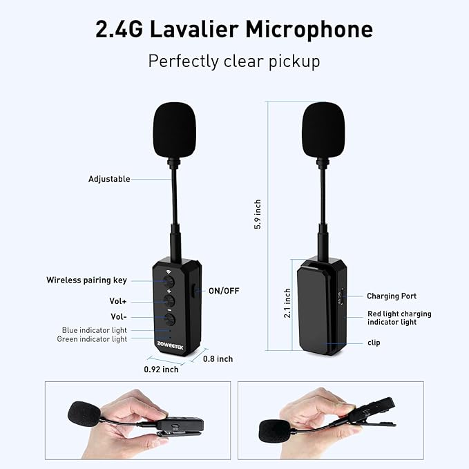ZOWEETEK Wireless Voice Amplifier with Lavalier Lapel Microphone for Teachers, Mini Portable Speaker and Wireless Clip On Microphone System for Classroom, Meeting, Yoga, Streaming, Group outings
