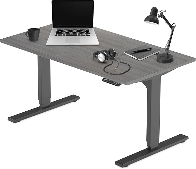 Progressive Desk Stand Up Height Adjustable Electric Standing Desk - 55" x 28" with Dual Motor, 3 Stages Sit Stand Table for Home Office - Gray Oak, Black Frame