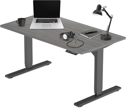 Progressive Desk Stand Up Height Adjustable Electric Standing Desk - 55" x 28" with Dual Motor, 3 Stages Sit Stand Table for Home Office - Gray Oak, Black Frame