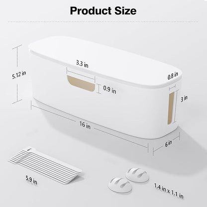 Cable Management Box - Large Cord Organizer Box to Hide Power Strip & Under Desk, TV Computer Wires Cable Organizer Box with Baby Proofs, Desk Cord Organizer for Home/Office - White