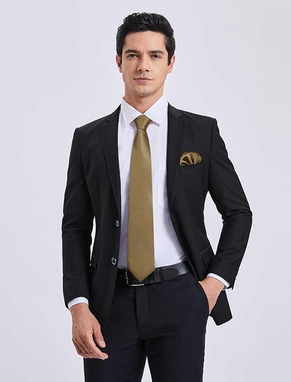 HISDERN Mens Solid Color Ties Formal Satin Necktie and Pocket Square Set Classic Wedding Business Tie & Handkerchief