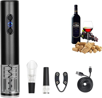Electric Wine Bottle Opener Set – Rechargeable Corkscrew with Foil Cutter, Wine Pourer & Vacuum Stopper – One-Touch Automatic Wine Opener Wine Accessories – Perfect Wine Gifts for Wine Lovers