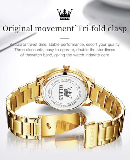 OLEVS Mens Watch Stainless Steel Analog Quartz Watches for Men Day Date Easy Read Diamond Waterproof Dress Luxury Classic Casual Big Face Blue/Black/Gold/Silver Roman Arabic Numerals Men's Wrist Watch