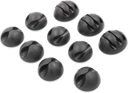 Cable Clips with 3M Self Adhesive, Cord Organizer for Desk Cable Management - 10 Pack of Black Cable Clips (Combo Pack) for Home, Office or Nightstand, Bundled with 10 Reusable Cable Ties - ENVISIONED