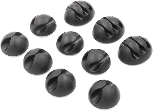 Cable Clips with 3M Self Adhesive, Cord Organizer for Desk Cable Management - 10 Pack of Black Cable Clips (Combo Pack) for Home, Office or Nightstand, Bundled with 10 Reusable Cable Ties - ENVISIONED