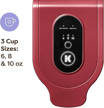 Keuriig K-Express Essentials Single Serve Coffee Maker, 3 Cup Sizes, 36oz Removable Reservoir, kcup Pod Compatible, Fast Brew, Travel Mug Friendly, Auto-Off, Compact 6.5” Design (Red)