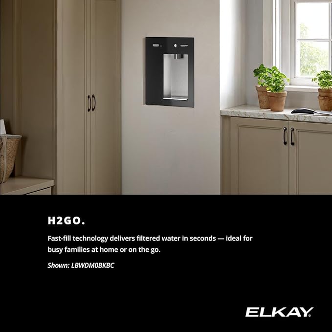 Elkay Liv EZ Built-in Filtered Wall-Mount Water Dispenser – Battery Powered, NSF Certified, Push Button, Reduces Lead & PFAS, Steel Gray – Ideal for Home