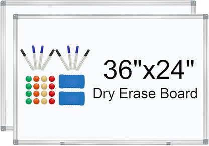 H-Qprobd White Board 36" x 24" Dry Erase Board for Wall Whiteboard 3' x 2' (2 Pack) Magnetic Presentation Board with Long Pen Tray, Wall-Mounted White Boards for Home, Office and School