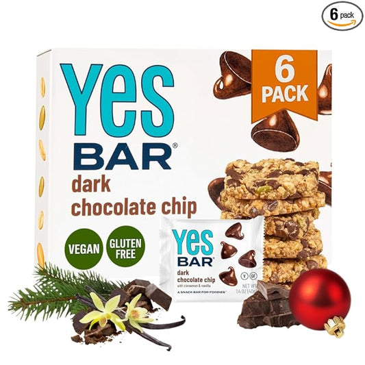 The YES Bar – Dark Chocolate Chip – Plant Based Protein, Decadent Snack Bar – Vegan, Paleo, Gluten Free, Dairy Free, Low Sugar, Healthy Snack, Breakfast, Low Carb, Keto Friendly (Pack of 6)