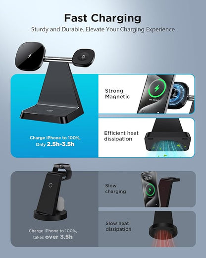 Charging Station for Multiple Devices Apple: Woruda 3 in 1 Magnetic Wireless Charger Stand for Mag Safe iPhone - Nightstand Charging Dock for iPhone 16 15 14 13 12 Pro Max Plus Apple Watch Airpods