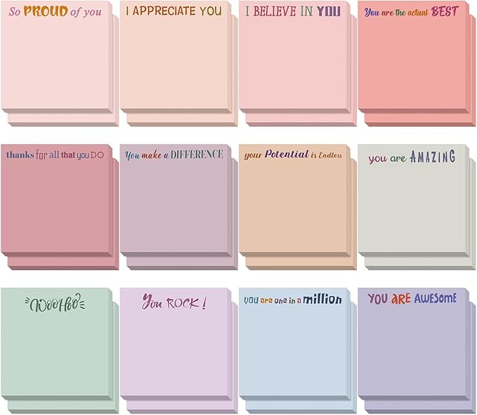 Yinder 24 Pcs Inspirational Sticky Notes Christmas Stocking Stuffers Motivational Sticky Notes Pad Employee Appreciation Gift Bulk for Teacher Nurse Coworker Office 3 x 3'' (Thank You,Aesthetics)