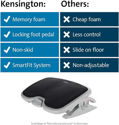 Kensington Foot Rest For Under Desk At Work, Smartfit Comfort Memory Foam Angle and Height Adjustable Footrest, Non-Skid Foot Stool For Under Office Desk, White/Black K56144USF