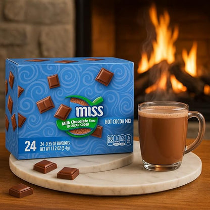 Hot Cocoa Mix Packets, No Sugar Added – 24 Count (0.55 oz Each), Creamy Milk Chocolate Flavor, Sugar Free Instant Hot Chocolate, Low Calorie Drink Mix for Home, Office & Holidays