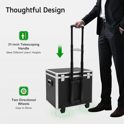 Portable File Storage Box, Locking Mobile Business Case File Box Aluminum Alloy File Lock Box with Wheels and Combination Lock Hand Pull File Case for Homes Offices Schools
