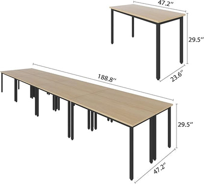 Bonzy Home Conference Tables 16ft Office Computer Desk for Meeting Room Study Writing Printer Table Meeting Seminar Table for 20 People Rustic Vintage Natural 8PCS 188.8"x47.2"x29.5"