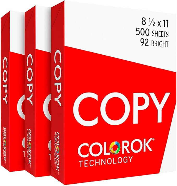 White Copy Paper – 3 Reams (1,500 Sheets), 8.5" x 11", 92 Bright, Jam-Free, Acid-Free – Multipurpose Printer Paper for Home, Office, School